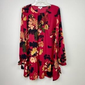 UMGEE Fall Cranberry Red Floral print tunic Dress size L